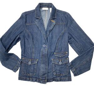 Blue Denim Jacket I.E. Relaxed Dark Wash Women's Medium Dressy Preppy Casual